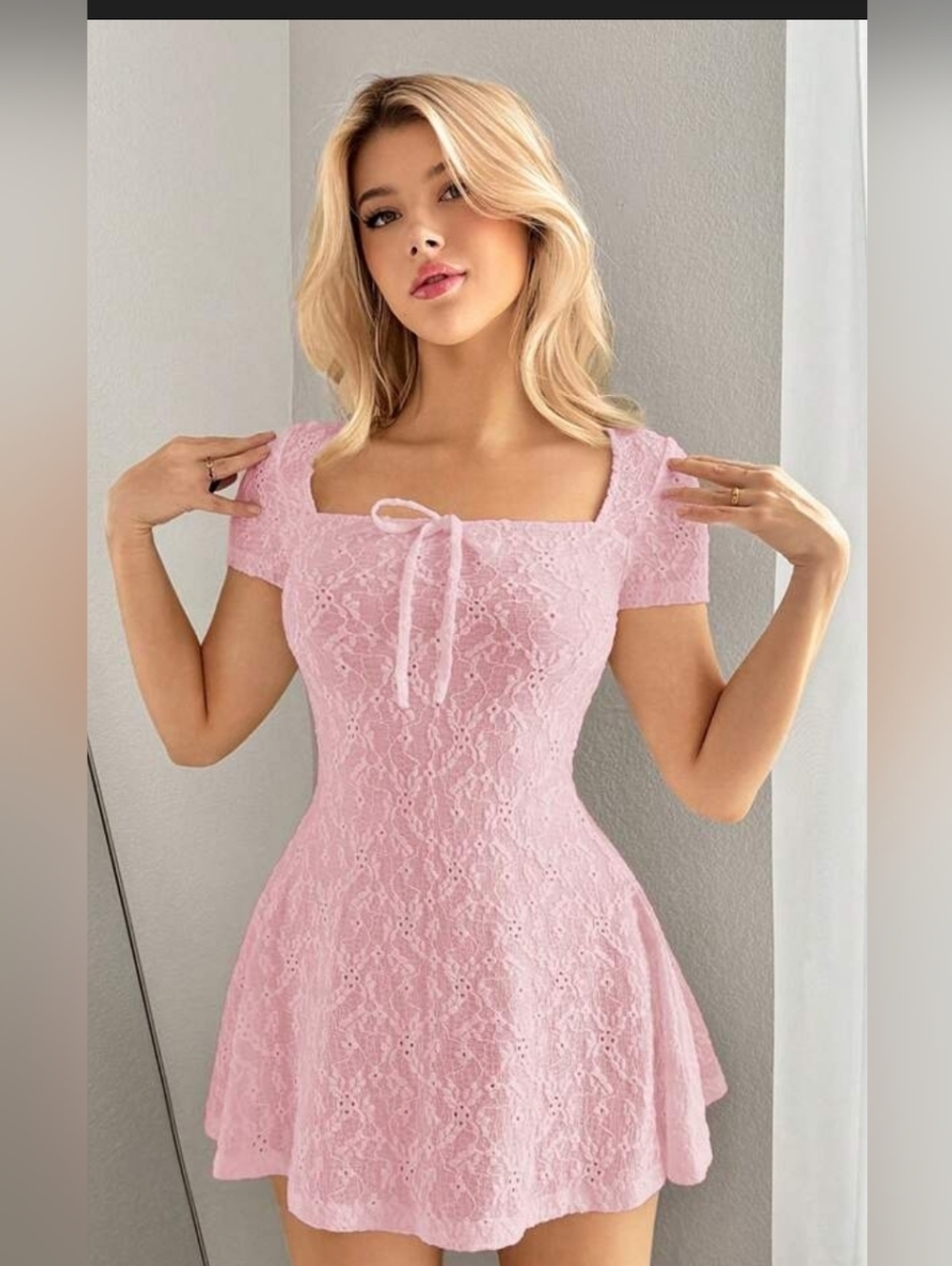 Knit Jacquard Pink Mini Dress XS